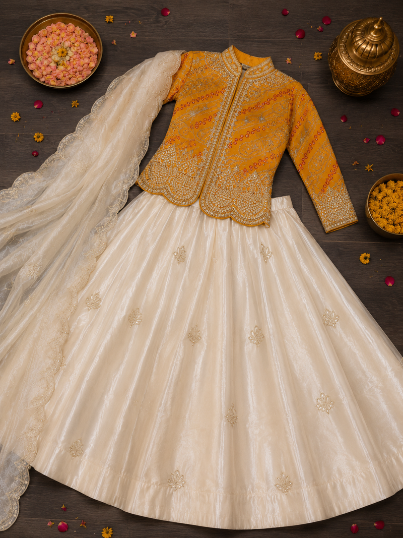 Yellow Color Embroidery Thread & sequin Work Simar Silk Blend Lehenga Choli Set