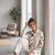 Women cream embroidered shirt and trousers co-ord set