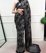 Black Color printed Work Satin Saree
