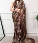 Coffee Color printed Work Satin Saree