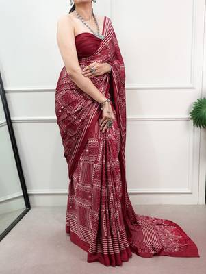 Maroon Color printed Work Satin Saree 2