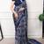 Neavy Blue Color printed Work Satin Saree
