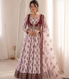 Baby Pink Color Designer Embellishment Embroidery Sequins Work Crep Printed Gown Set