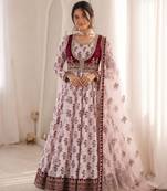 Baby Pink Color Designer Embellishment Embroidery Sequins Work Crep Printed Gown Set