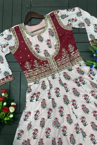 Baby Pink Color Designer Embellishment Embroidery Sequins Work Crep Printed Gown Set