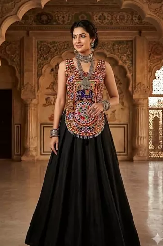 Multicolor embroidered cotton u-neck blouse
