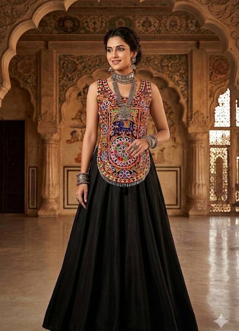 Multicolor embroidered cotton u-neck blouse