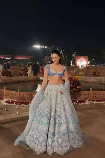 Sky Blue Party Wear Slub Silk Lehenga Choli with Embroidered Net Dupatta