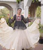 Black Traditional Kora Cotton Frill Chaniya Choli For Navratri & Festive Wear