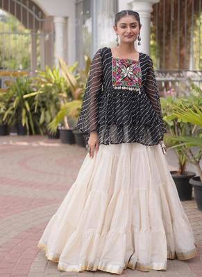 Black Traditional Kora Cotton Frill Chaniya Choli For Navratri & Festive Wear 2