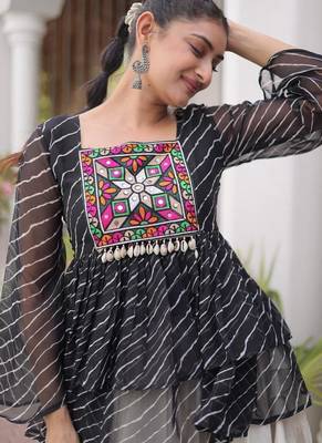 Black Traditional Kora Cotton Frill Chaniya Choli For Navratri & Festive Wear 4