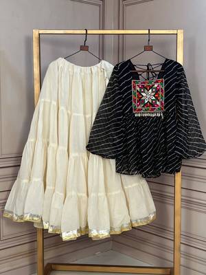 Black Traditional Kora Cotton Frill Chaniya Choli For Navratri & Festive Wear 5