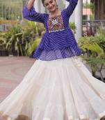 Royal Purple Traditional Kora Cotton Frill Chaniya Choli For Navratri set & Festive Wear