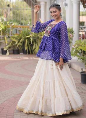 Royal Purple Traditional Kora Cotton Frill Chaniya Choli For Navratri set & Festive Wear 3