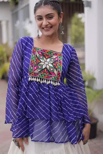 Royal Purple Traditional Kora Cotton Frill Chaniya Choli For Navratri set & Festive Wear