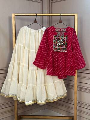 Hot Pink Traditional Kora Cotton Frill Chaniya Choli For Navratri Set & Festive Wear 5