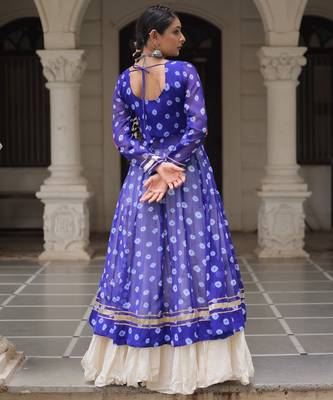 Royal Blue & Off White Kora Cotton 12 Meter Frill Stitched Chaniya Choli For Navratri with Dori Latkan 4