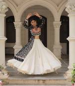 Black & Off White Kora Cotton 12 Meter Frill Stitched Chaniya Choli For Navratri Set  with Dori Latkan