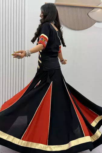 Black Pure Cotton Kediyu Chaniya Choli For Navratri Set with Traditional Kutchi Embroidery Work for Women