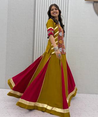 Mustard Yellow Pure Cotton Kediyu Chaniya Choli For Navratri Set with Traditional Kutchi Embroidery Work for Women 3