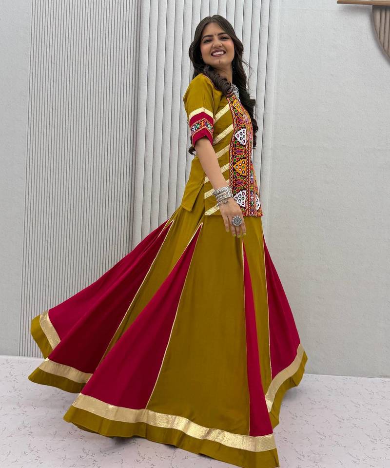 Mustard Yellow Pure Cotton Kediyu Chaniya Choli For Navratri Set with Traditional Kutchi Embroidery Work for Women