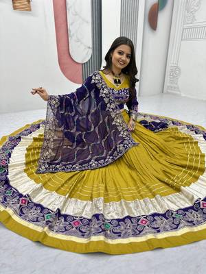 Women's Mustard Yellow Embroidered Cotton Chaniya Choli For Navratri and Dandiya 1
