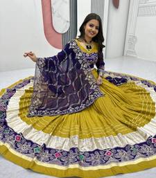 Women's Mustard Yellow Embroidered Cotton Chaniya Choli For Navratri and Dandiya