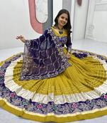 Women's Mustard Yellow Embroidered Cotton Chaniya Choli For Navratri and Dandiya
