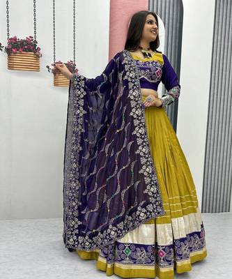 Women's Mustard Yellow Embroidered Cotton Chaniya Choli For Navratri and Dandiya 3