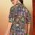 Women multicolor graphic printed mandarin collar cotton casual slim fit shirt