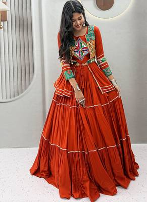 Rust Orange Navratri Gamthi Work Cotton Blend Lehenga Choli with Designer Koti For Garba 2
