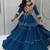 Teal Blue Navratri Gamthi Work Cotton Blend Lehenga Choli with Designer Koti For Garba