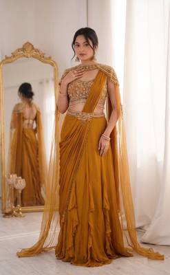 Mustard Color Banglori With Embroidery sequin Work Rangoli Silk Blend Fabric With Fancy Lehengha Choli Set  1