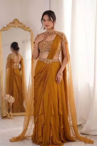 Mustard Color Banglori With Embroidery sequin Work Rangoli Silk Blend Fabric With Fancy Lehengha Choli Set 