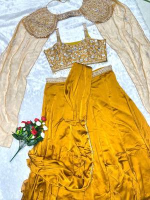 Mustard Color Banglori With Embroidery sequin Work Rangoli Silk Blend Fabric With Fancy Lehengha Choli Set  3
