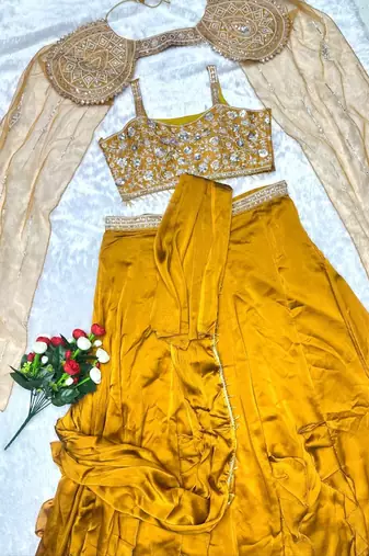 Mustard Color Banglori With Embroidery sequin Work Rangoli Silk Blend Fabric With Fancy Lehengha Choli Set 