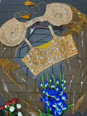 Mustard Color Banglori With Embroidery sequin Work Rangoli Silk Blend Fabric With Fancy Lehengha Choli Set  4