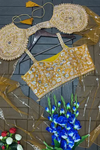 Mustard Color Banglori With Embroidery sequin Work Rangoli Silk Blend Fabric With Fancy Lehengha Choli Set 