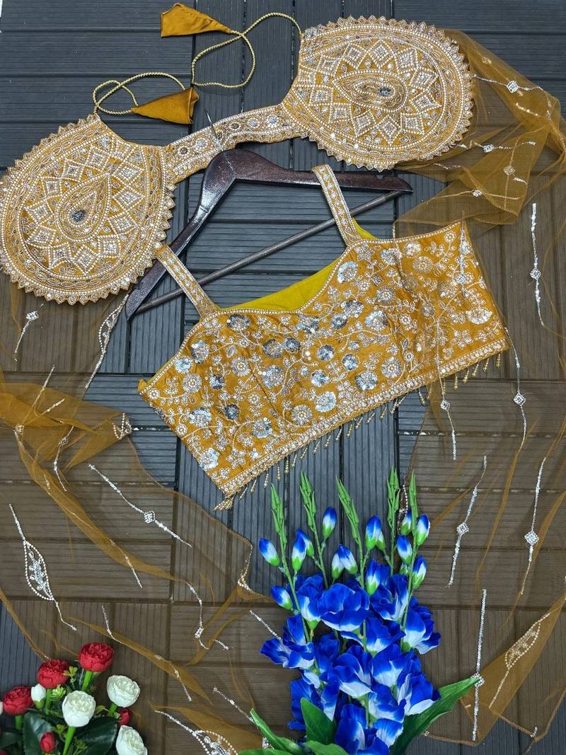 Mustard Color Banglori With Embroidery sequin Work Rangoli Silk Blend Fabric With Fancy Lehengha Choli Set 