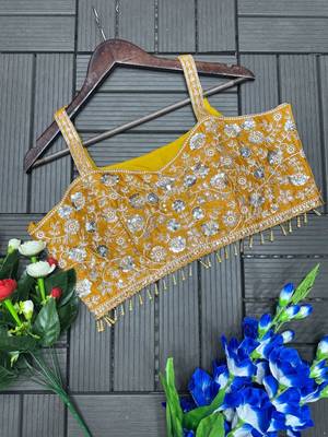 Mustard Color Banglori With Embroidery sequin Work Rangoli Silk Blend Fabric With Fancy Lehengha Choli Set  5
