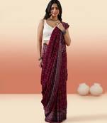 Burgundy ajrakh printed cotton saree