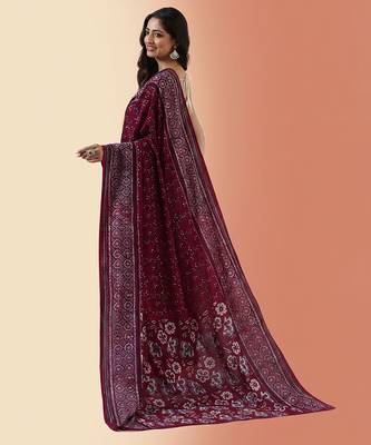 Burgundy ajrakh printed cotton saree 5
