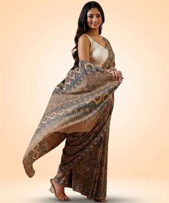 Brown ajrakh printed cotton saree 3