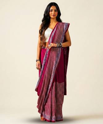 Maroon ajrakh printed cotton saree 1