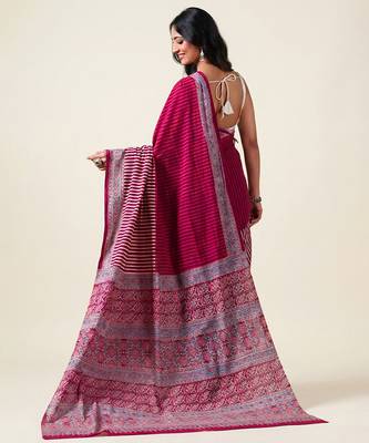 Maroon ajrakh printed cotton saree 4