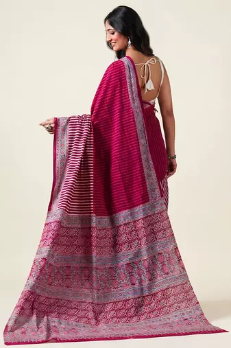 Maroon ajrakh printed cotton saree