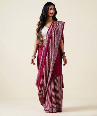 Maroon ajrakh printed cotton saree 5