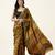 Mustard yellow ajrakh printed cotton saree