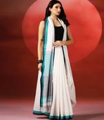 White teal blue handloom khadi saree