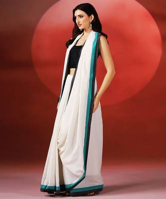 White teal blue handloom khadi saree 4